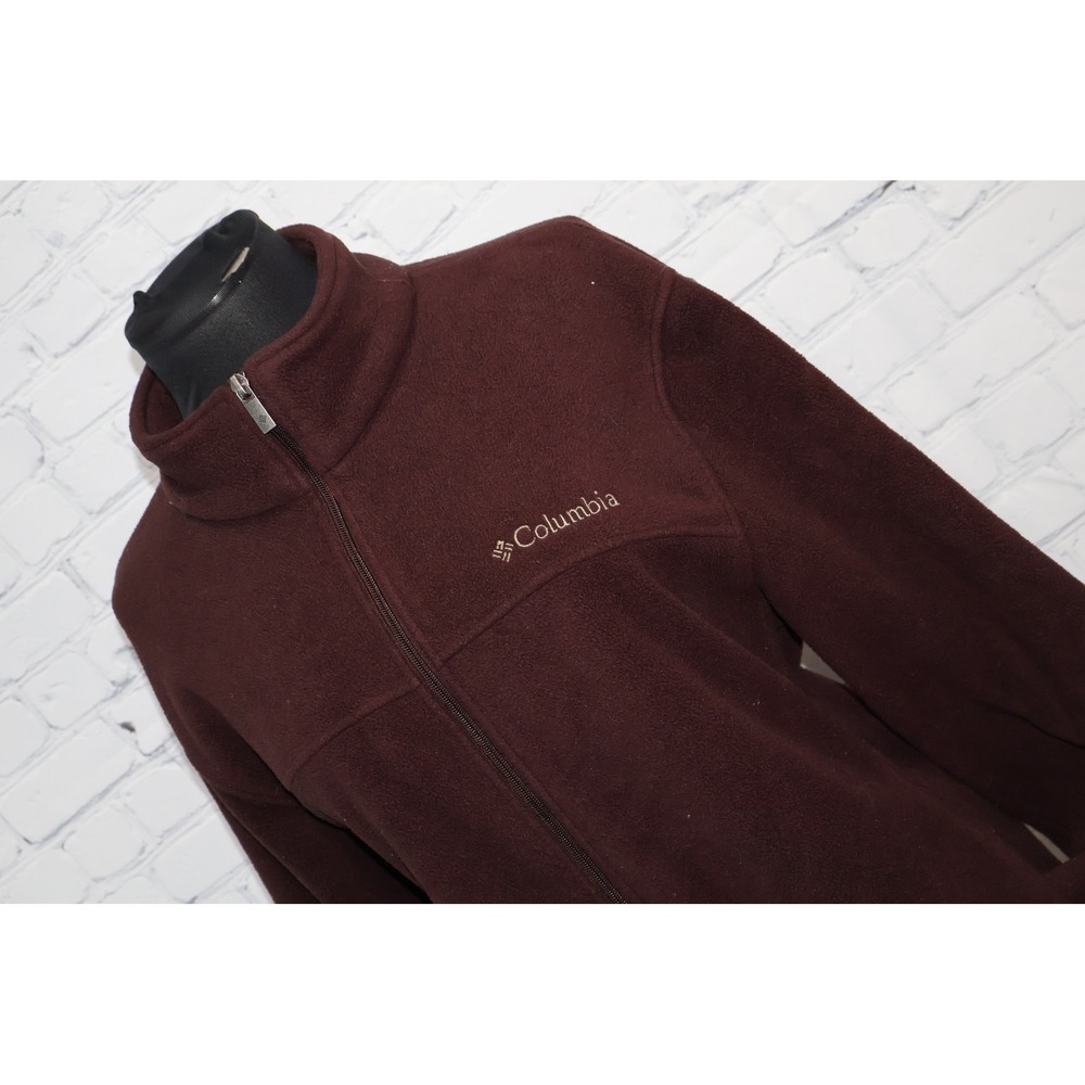 Columbia Fleece Jacket Womens XL Brown Full Zip Mock Neck Logo Soft
